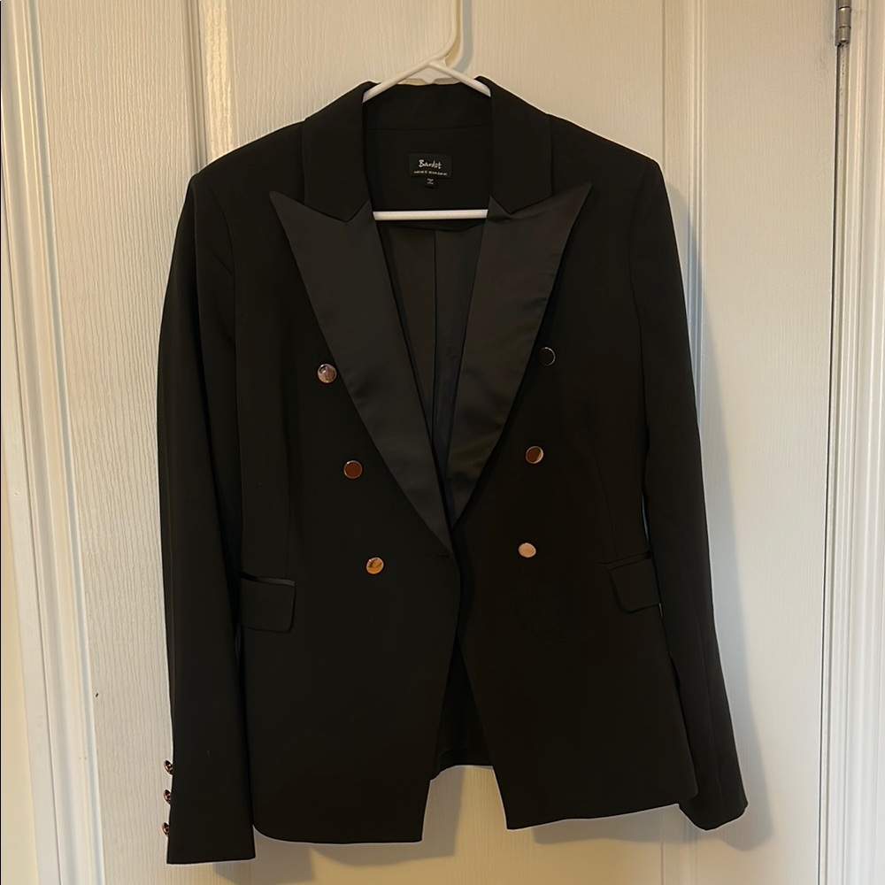 Bardot Black Satin-Lapel Blazer